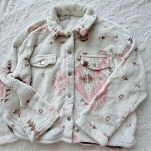 Simply Southern Girls Light Jacket in Cream and Pink with Snaps Sz XL DG